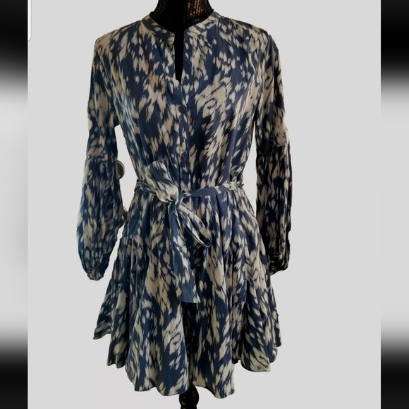 Bobbles & Lace Dresses & Skirts - Bobbles & Lace Paula Blue/White Tie Waist Balloon Sleeves Flowy Mini Dress Sz S